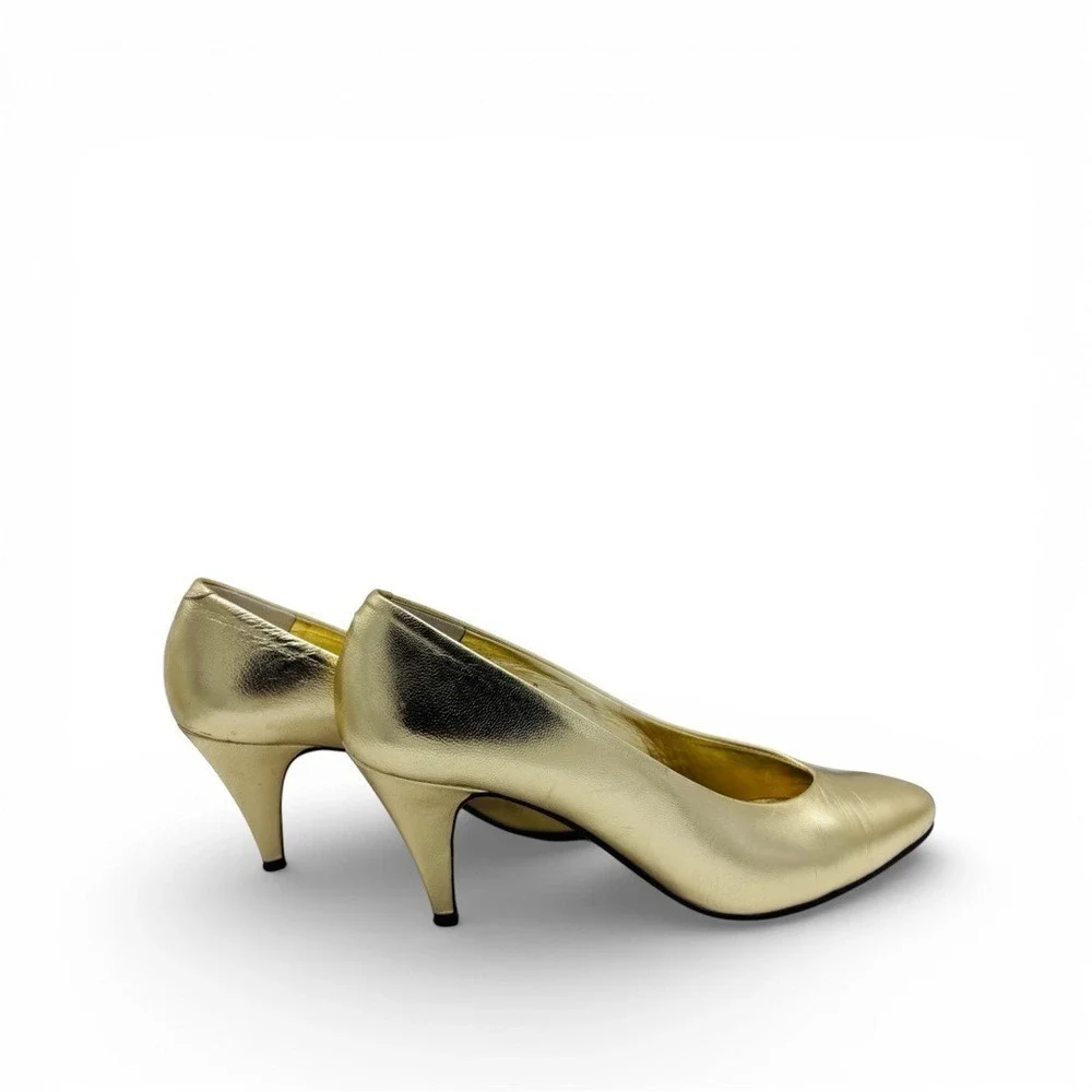 Vintage 80s metallic gold pumps by‎ Italian designer Julianelli 7